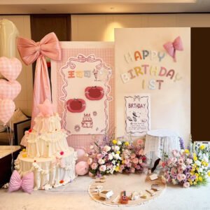Korean Cream-Style First Birthday Decoration Sets — Pink KT Board Package