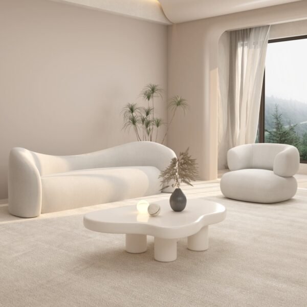 Cream-Style Lambswool Reception Sofa - Modular Seating for Salons & Studios