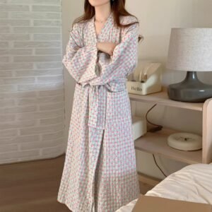 Japanese Sweet Plaid Bathrobe - Mid-Length Homewear
