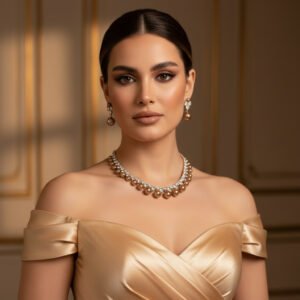 Pearl & Zircon Earring and Necklace Set – White or Gold Tone