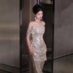2026 Silver One-Shoulder Evening Gown - Engagement Banquet Toast Dress