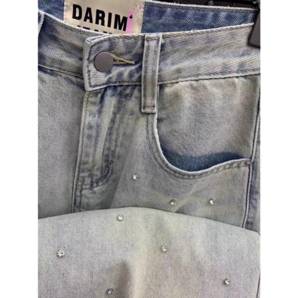Rhinestone-Trim Straight Leg Jeans - Loose Wide Leg, Women's