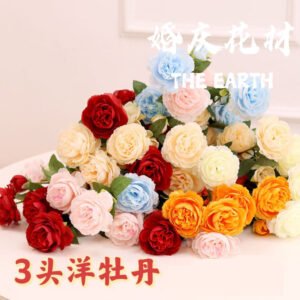 European-Style 3-Head Artificial Peony Stem - Silk Wedding & Home Decoration Flower