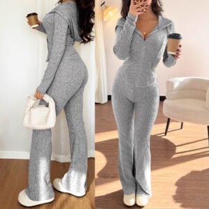 Slim Zipper Top & Pants Casual Suit - Women's Autumn/Winter Set