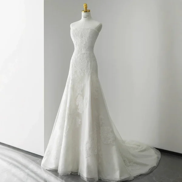 Strapless Lace Wedding Gown with Train