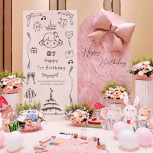 Korean Cartoon First Birthday Backdrop — Girl’s Party KT Board Set