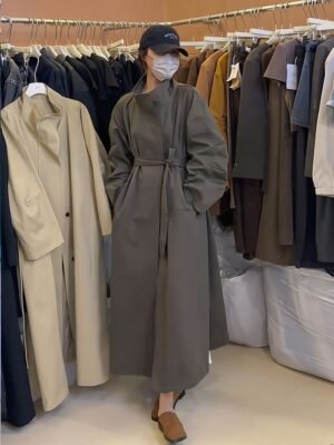 Korean-Style Mid-Length Belted Windbreaker Jacket