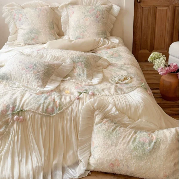French Lace-Trim Long-Staple Cotton Bedding Set
