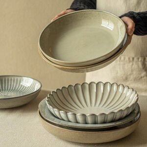 Japanese Style Deep Dinner Plates — Thickened Ceramic Pasta and Salad Bowls
