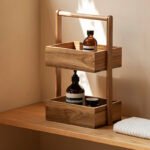 Two-Tier Wooden Storage Basket Rack - 27 x 18 x 44 cm