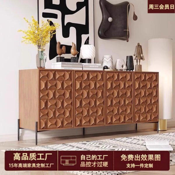 Italian Light Luxury Solid Wood Carved Sideboard - Antique Style