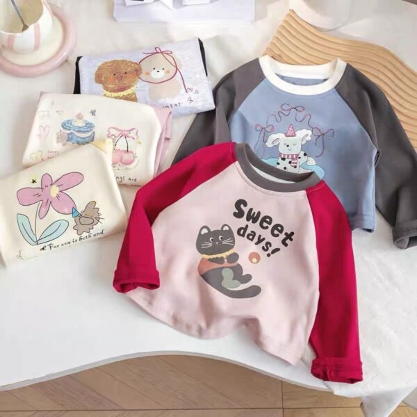 Girls' Long-Sleeve Cartoon Base-Layer Top - Cotton T-Shirt