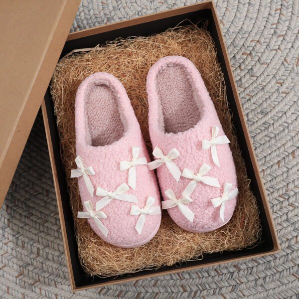 Korean-Style Bow Cotton Slippers for Women