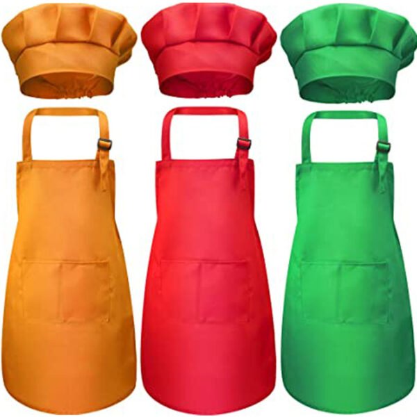 Plain Cotton Blend Apron and Chef Hat — Adult and Children Sizes