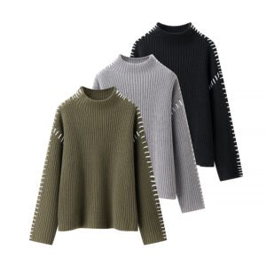 Colour-Block Knitted Jumper – Round-Neck Short-Sleeve Women’s Sweater