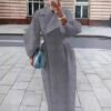 Retro Palace-Style Lantern Sleeve Wool Coat - Long Outwear