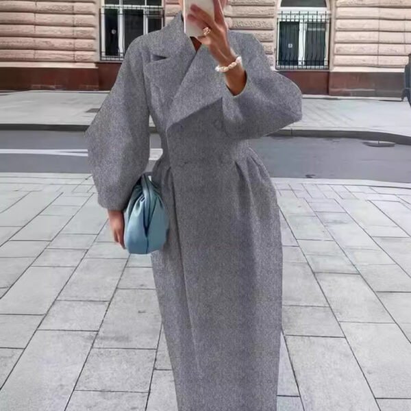 Retro Palace-Style Lantern Sleeve Wool Coat - Long Outwear