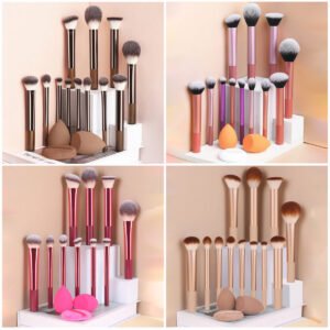 Ensemble de pinceaux de maquillage à long manche avec houppettes en poudre