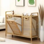 Bamboo Laundry Hamper Cabinet — Multi-Door Storage Basket