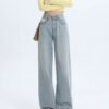 Light Wash Straight Leg Jeans - High Waist, Loose Wide Leg