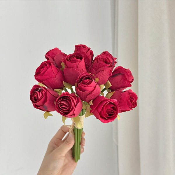12-Head Hand-Tied Artificial Rose Bouquet