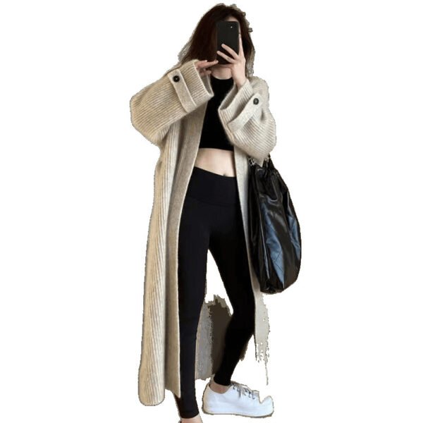 Long Knitted V-Neck Cardigan — Soft Knee Length Sweater Coat