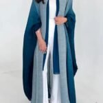 Gradient Batwing-Sleeve Long Coat - Scarf-Collar Women's Outerwear