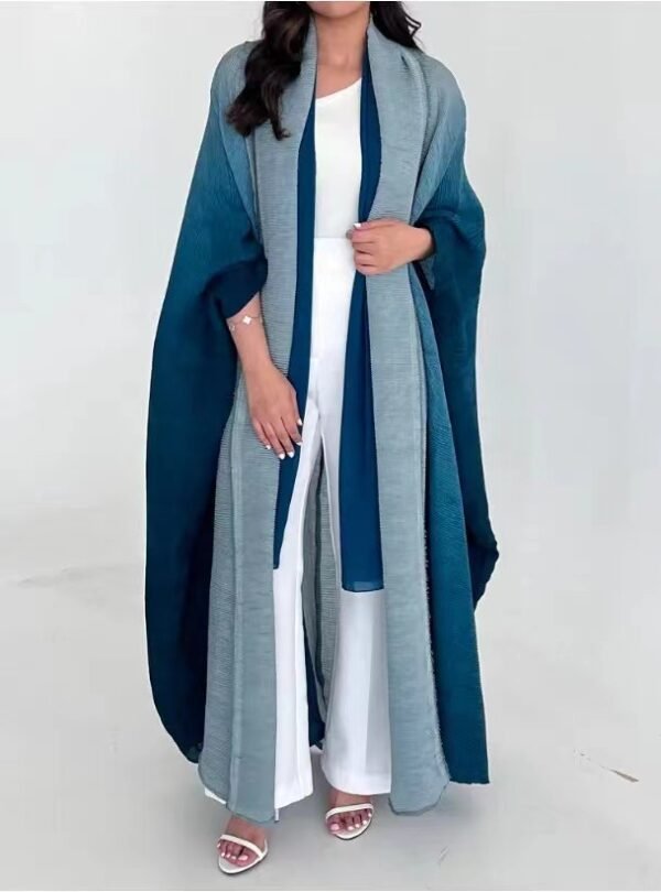 Gradient Batwing-Sleeve Long Coat - Scarf-Collar Women's Outerwear