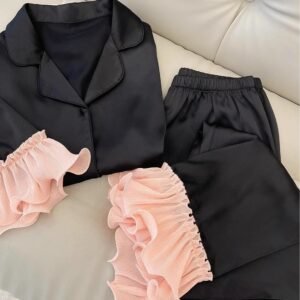 Ice Silk Pyjama Set - Pleated Two-Piece Loungewear
