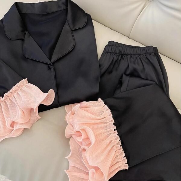 Ice Silk Pyjama Set - Pleated Two-Piece Loungewear
