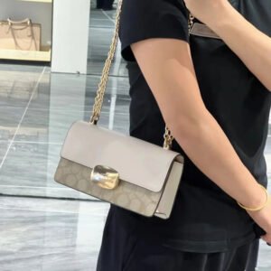 COACH Leather Baguette Chain Bag - Small Square Shoulder Bag, 25 x 16 x 6 cm