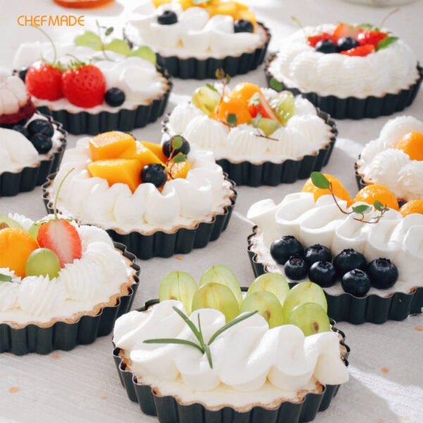 Black Non-Stick Round Tart Pan - Removable Bottom Mini Pie & Egg Tart Mold (4in)