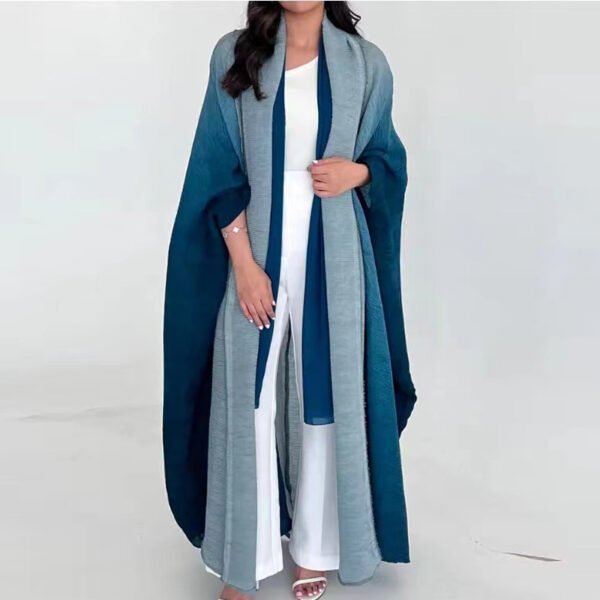 Gradient Batwing-Sleeve Long Coat - Scarf-Collar Women's Outerwear