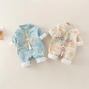 Baby Chinese Style Embroidered Romper — Double Layer Cotton Ink Painting Jumpsuit
