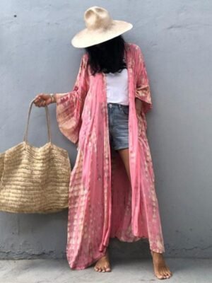 Watercolour Print Beach Shirt - Rayon Cover-Up Cardigan, One Size