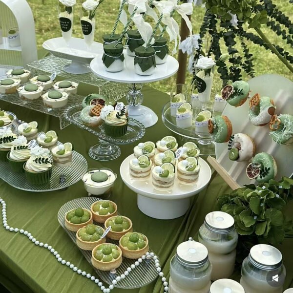 White and Green Dessert Table Display Set - Wedding, Baby Shower and Party Stands