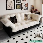 Camellia Quilted Fabric Sofa - Waterproof Cat-Scratch Leather and Lambswool