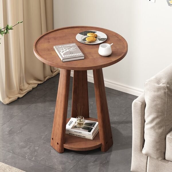 Solid Wood Two-Tier Side Table - Round Nordic Coffee Table