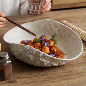 Stone-Texture Shell Serving Plate - Deep Ceramic Fish & Soup Platter
