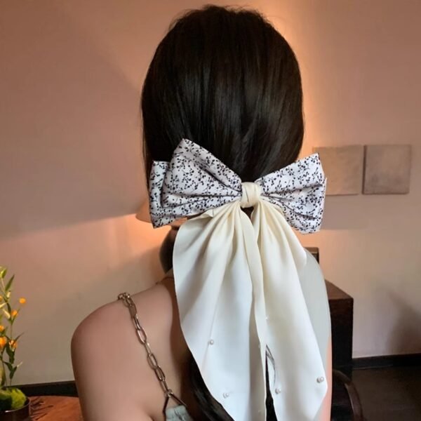Elegant Floral Pearl Ribbon Bow Hair Clip