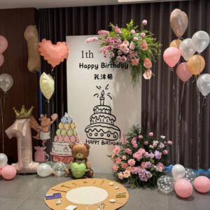 Korean Ins Forest-Style First Birthday Backdrop — Baby Party KT Board