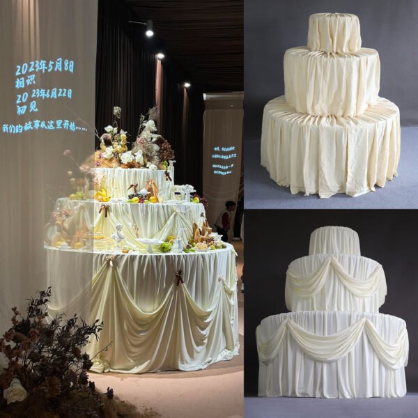 Three Tier Wedding Cake Table — Iron Dessert Stand with Fabric Cover