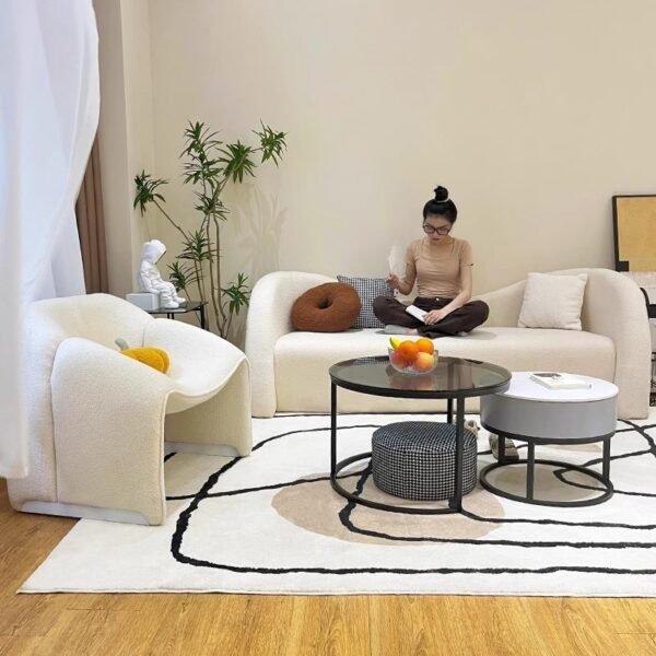 Cream-Style Lambswool Reception Sofa - Modular Seating for Salons & Studios
