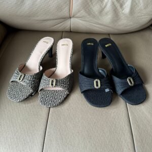 MNG Open-Toe Buckle Heeled Mules — Khaki 6 cm Summer Slippers