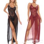 Floor-Length Lace Slip Nightdress - Strappy Long Lingerie Gown