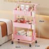 Three-Tier Salon Trolley Cart - Mobile Beauty and Nail Station with Hooks and Basket