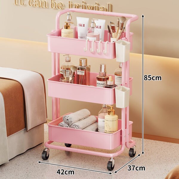 Three-Tier Salon Trolley Cart - Mobile Beauty and Nail Station with Hooks and Basket