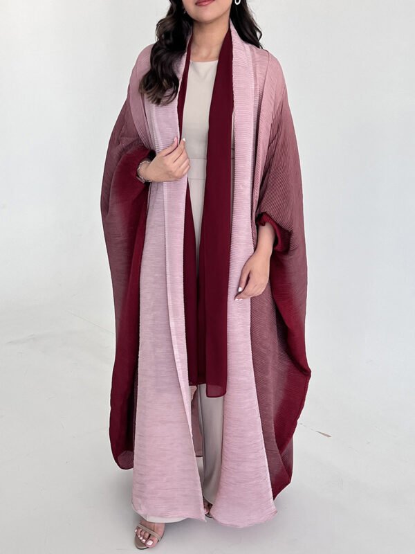 Gradient Batwing-Sleeve Long Coat - Scarf-Collar Women's Outerwear