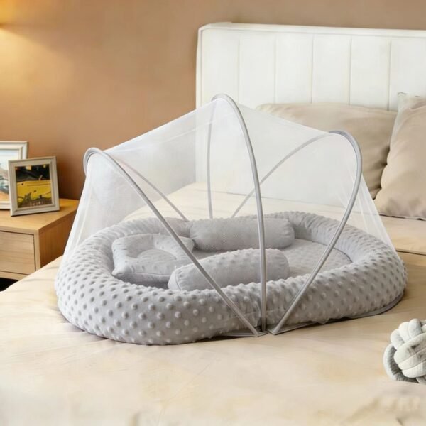 Children’s Yurt Folding Mosquito Net Bed — With Mattress Pad & Pillow