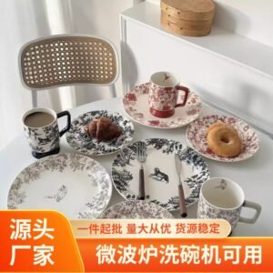 French Vintage Forest Dinner Plates and Goblets — Ceramic Tableware Range